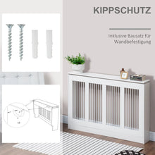Laden Sie das Bild in den Galerie-Viewer, Heizkörperabdeckung mit Lamellendesign & Ablagefläche – Weiß, 120 cm