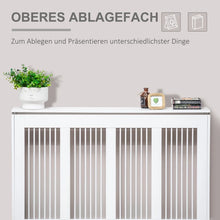 Laden Sie das Bild in den Galerie-Viewer, Heizkörperabdeckung mit Lamellendesign & Ablagefläche – Weiß, 120 cm
