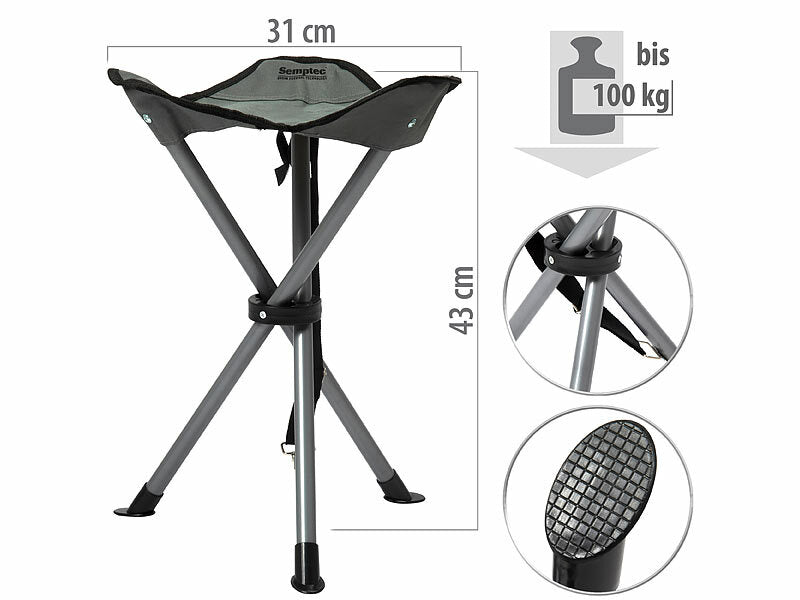 Dreibein-Camping-Hocker, 43 cm Sitzhöhe, mit Tragetasche und Tragegurt – Premium Box GmbH