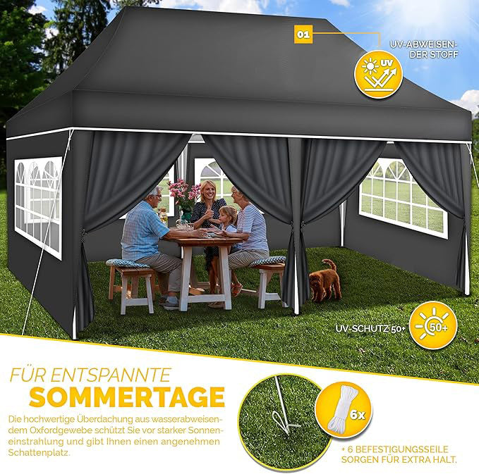 faltzelt 3x6 wasserdicht Faltpavillon wasserdicht. Pop Up. Mit 6 Seitenteilen. 3x6 Meter. Garte – Premium Box GmbH