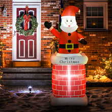 Laden Sie das Bild in den Galerie-Viewer, Aufblasbarer Weihnachtsmann mit Schornstein 2,10 m aufblasbar LED-Licht Weihnachtsdeko