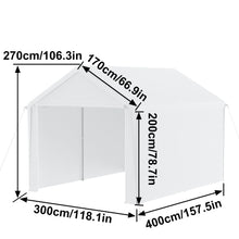 Laden Sie das Bild in den Galerie-Viewer, Autozelt Garagenzelt mit Seitenwänden und Rolltor. UV-Schutz. Verschiedene Größen. Weiß oder Grau.