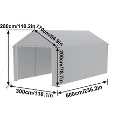 Laden Sie das Bild in den Galerie-Viewer, Autozelt Garagenzelt mit Seitenwänden und Rolltor. UV-Schutz. Verschiedene Größen. Weiß oder Grau.