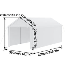 Laden Sie das Bild in den Galerie-Viewer, Autozelt Garagenzelt mit Seitenwänden und Rolltor. UV-Schutz. Verschiedene Größen. Weiß oder Grau.