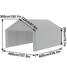 Laden Sie das Bild in den Galerie-Viewer, Autozelt Garagenzelt mit Seitenwänden und Rolltor. UV-Schutz. Verschiedene Größen. Weiß oder Grau.