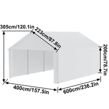 Laden Sie das Bild in den Galerie-Viewer, Autozelt Garagenzelt mit Seitenwänden und Rolltor. UV-Schutz. Verschiedene Größen. Weiß oder Grau.