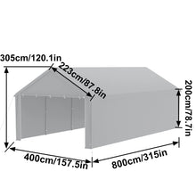 Laden Sie das Bild in den Galerie-Viewer, Autozelt Garagenzelt mit Seitenwänden und Rolltor. UV-Schutz. Verschiedene Größen. Weiß oder Grau.