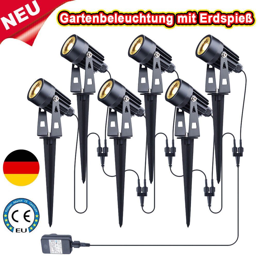 LED Gartenlicht 6er Set mit Gartenspieß. 6 x 3 Watt LEDLicht. Warmwei