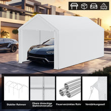 Laden Sie das Bild in den Galerie-Viewer, Autozelt Garagenzelt mit Seitenwänden und Rolltor. UV-Schutz. Verschiedene Größen. Weiß oder Grau.