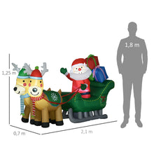 Laden Sie das Bild in den Galerie-Viewer, Aufblasbarer Weihnachtsmann mit Rentieren, LED-Licht 125cm Weihnachtsdeko