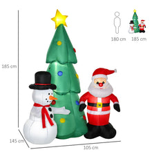 Laden Sie das Bild in den Galerie-Viewer, Aufblasbarer Weihnachtsbaum 1,85m mit Weihnachtsmann und Schneemann mit Lichtern Christbaum
