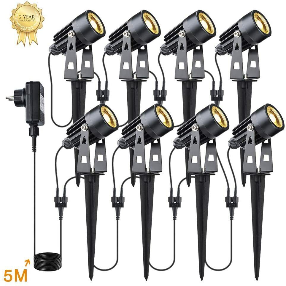LED Gartenlicht 8er Set mit Gartenspieß. 8 x 3 Watt LEDLicht. Warmwei