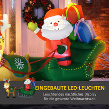 Laden Sie das Bild in den Galerie-Viewer, Aufblasbarer Weihnachtsmann mit Rentieren, LED-Licht 125cm Weihnachtsdeko