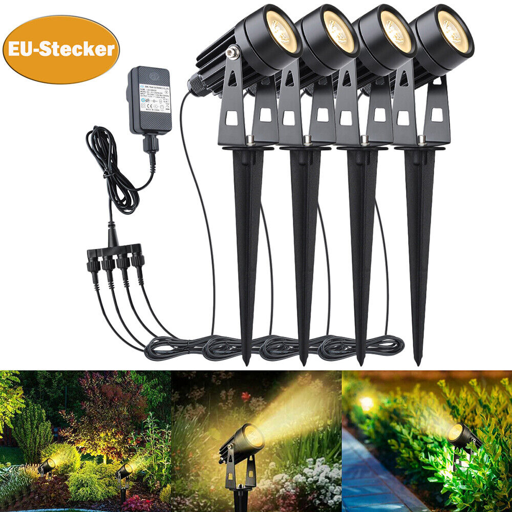LED Gartenlicht 4er Set mit Gartenspieß. 4 x 3 Watt LEDLicht. Warmwei