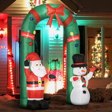 Laden Sie das Bild in den Galerie-Viewer, Aufblasbarer Weihnachts-Torbogen 2,45m mit Weihnachtsmann und Schneemann Weihnachtsdeko aufblasbar LED-Licht