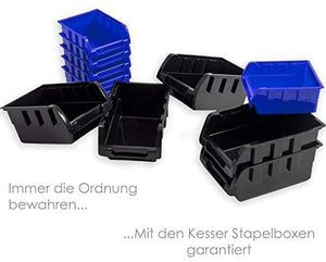 Wandregal mit Stapelboxen 32 tlg. Sichtlagerkästen, Steckregal, Lagerregal, Hängeregal, Sortimentskasten. Schwarz/Rot oder Schwarz/Blau