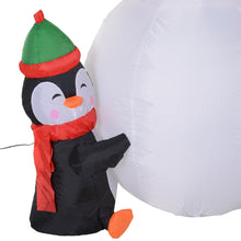 Laden Sie das Bild in den Galerie-Viewer, Aufblasbarer Schneemann mit 3 Pinguinen, 180 cm mit LED-Beleuchtung. Weihnachten Deko Luftfigur