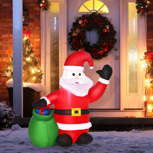 Aufblasbarer Weihnachtsmann mit Geschenksack, 120 cm mit LED-Beleuchtung. Weihnachten Deko Luftfigur