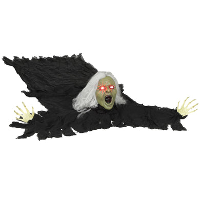 Animierte Halloween-Dekoration – Kriechende Zombie-Oma mit LED-Augen & Sound, 183 cm