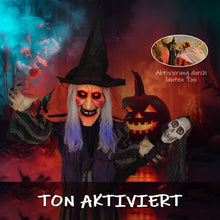 Laden Sie das Bild in den Galerie-Viewer, Animierte Halloween-Dekoration – Hexe mit Zepter, LED-Augen, Sound &amp; Bewegung, 160
