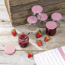 Laden Sie das Bild in den Galerie-Viewer, Einmachglas Karo-Design, 425 ml, rund, 6er/12er/24er/48er Set