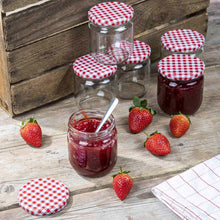 Laden Sie das Bild in den Galerie-Viewer, Einmachglas Karo-Design, 425 ml, rund, 6er/12er/24er/48er Set
