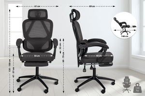 GONDER ergonomischer und vielfach einstellbarer Chefsessel, Bürostuhl, Mesh-Stoff, schwitzfrei.