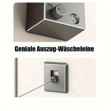 Ausziehbare Wäscheleine – platzsparend, robust und wetterfest. Genial.