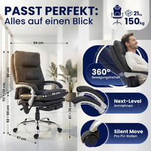 Laden Sie das Bild in den Galerie-Viewer, Massagesessel als Leder-Chefsessel SIMBA mit Liegefunktion. Bis 150 kg.