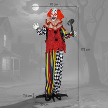 Laden Sie das Bild in den Galerie-Viewer, Animierte Halloween-Dekoration – Riesen-Clown mit Hammer, LED-Augen &amp; Sound, 173 cm