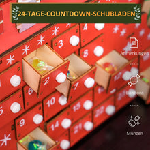 Laden Sie das Bild in den Galerie-Viewer, Adventskalender Weihnachtsmann mit Schlitten, 24 Fächer, wiederverwendbar, 22,5x8x36 cm, Rot