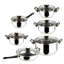 Laden Sie das Bild in den Galerie-Viewer, 12-teiliges Kochtopf-Set aus Edelstahl mit Glasdeckeln