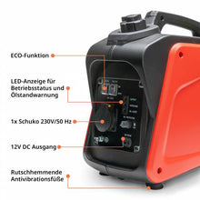 Laden Sie das Bild in den Galerie-Viewer, Inverter Stromerzeuger 1100 Watt. (1000 Watt Dauerleistung.) 14,5 kg. Motorleistung 1,8 PS.