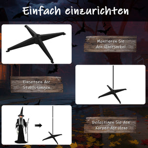Animierte Halloween-Dekoration – Hexe mit Skull, LED-Augen, Sound & Bewegung, 170 cm