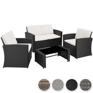 Polyrattan Sitzgruppe für 4 Personen, Gartenmöbel Set mit Sofa, Sessel und Tisch, inkl. Sitz- und Rückenkissen, für Garten, Terrasse und Balkon.