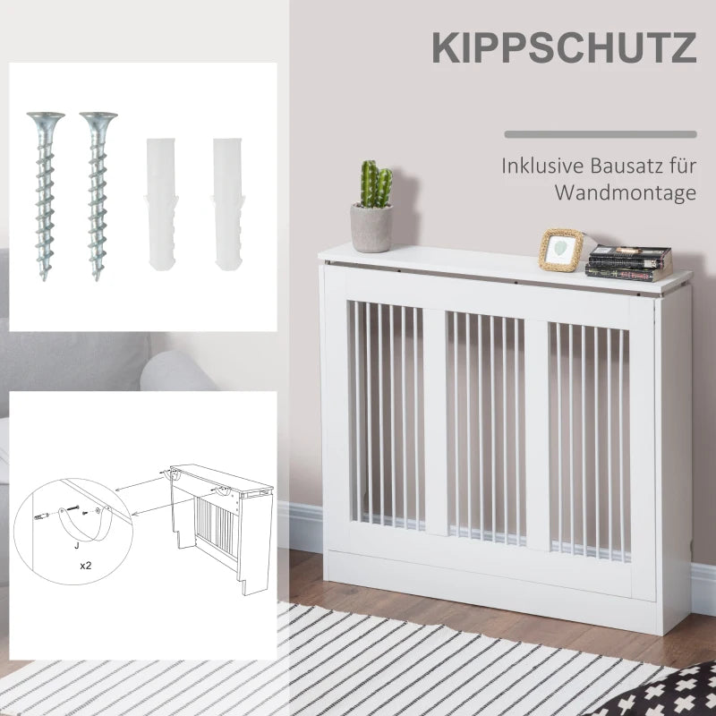 Heizkörperabdeckung mit Lamellendesign & Ablage – Weiß, 90 cm