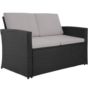 Polyrattan Sitzgruppe für 4 Personen, Gartenmöbel Set mit Sofa, Sessel und Tisch, inkl. Sitz- und Rückenkissen, für Garten, Terrasse und Balkon.