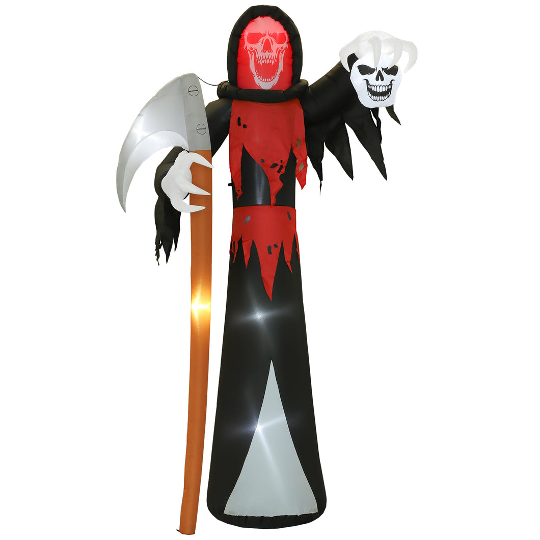 Aufblasbare Halloween-Dekoration –  XXL-Sensenmann mit Sense und Totenkopf, LED beleuchtet, 370 cm