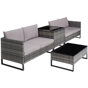 Polyrattan Lounge 4er Sitzgruppe, Gartenmöbel Set mit Sofa Tisch und Aufbewahrungsbox.