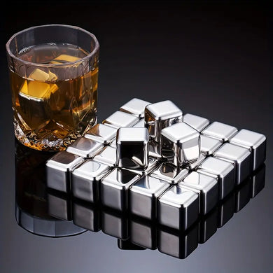 Coole Drinks, edle Form: 12er-Set Edelstahl Eiswürfel Silber
