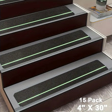 Laden Sie das Bild in den Galerie-Viewer, Lebensretter: 15 x Antirutsch-Streifen für Treppen 10x76 cm. 80er Körnung. Schwarz. Inklusive Leuchtstreifen für mehr Sicherheit.