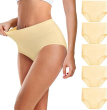 Laden Sie das Bild in den Galerie-Viewer, Damen Unterhosen – 5er Pack, hohe Taille, weiche Bio-Baumwolle, atmungsaktiv &amp; elastisch, apricot