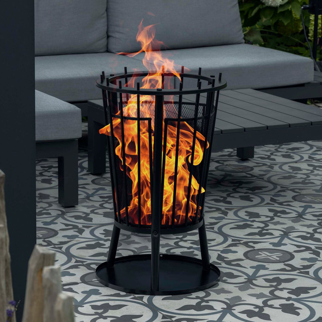 Feuerkorb mit Funkenschutz Schwarz 40 x 61 cm Feuerschale