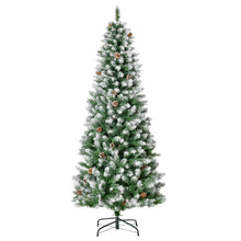 Laden Sie das Bild in den Galerie-Viewer, Künstlicher Weihnachtsbaum – 1,8 m mit verschneiten Spitzen und Zapfen, feuerfest