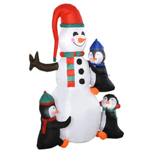 Laden Sie das Bild in den Galerie-Viewer, Aufblasbare Schneemann-Skulptur mit drei Pinguinen, 180 cm mit LED-Beleuchtung. Weihnachten Deko Luftfigur