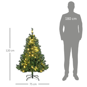 Weihnachtsbaum 120 cm, inkl. warmweißer LED-Kette und Baumschmuck, 307 Spitzen