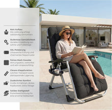 Laden Sie das Bild in den Galerie-Viewer, Sonnenliege Luxus klappbar, Liegestuhl, Gartenliege stufenlos verstellbar, Outdoor Sessel für Balkon oder Garten, Liege mit extra Dicker Auflage, Relaxliege belastbar bis 200kg - schwarz oder grau
