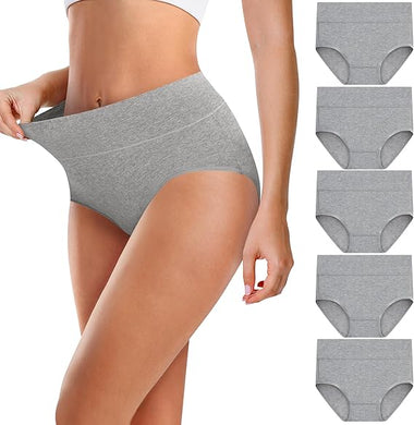 Damen Unterhosen – 5er Pack, hohe Taille, weiche Bio-Baumwolle, atmungsaktiv & elastisch, grau
