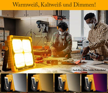 Laden Sie das Bild in den Galerie-Viewer, 100 Watt LED Baustrahler mit USB-C, Solarpanel. Auch nutzbar als Powerbank mit 12000 mAh