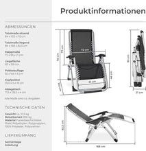 Laden Sie das Bild in den Galerie-Viewer, Sonnenliege Luxus klappbar, Liegestuhl, Gartenliege stufenlos verstellbar, Outdoor Sessel für Balkon oder Garten, Liege mit extra Dicker Auflage, Relaxliege belastbar bis 200kg - schwarz oder grau